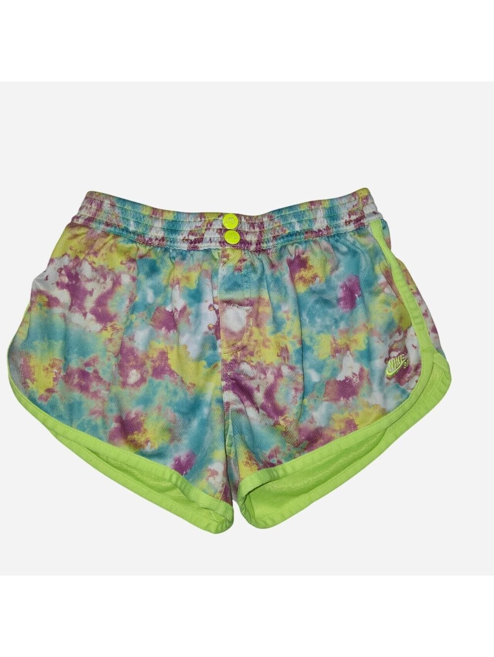 Nike SB Girls' Tie-Dye Athletic Shorts Neon Green Trim Size XL